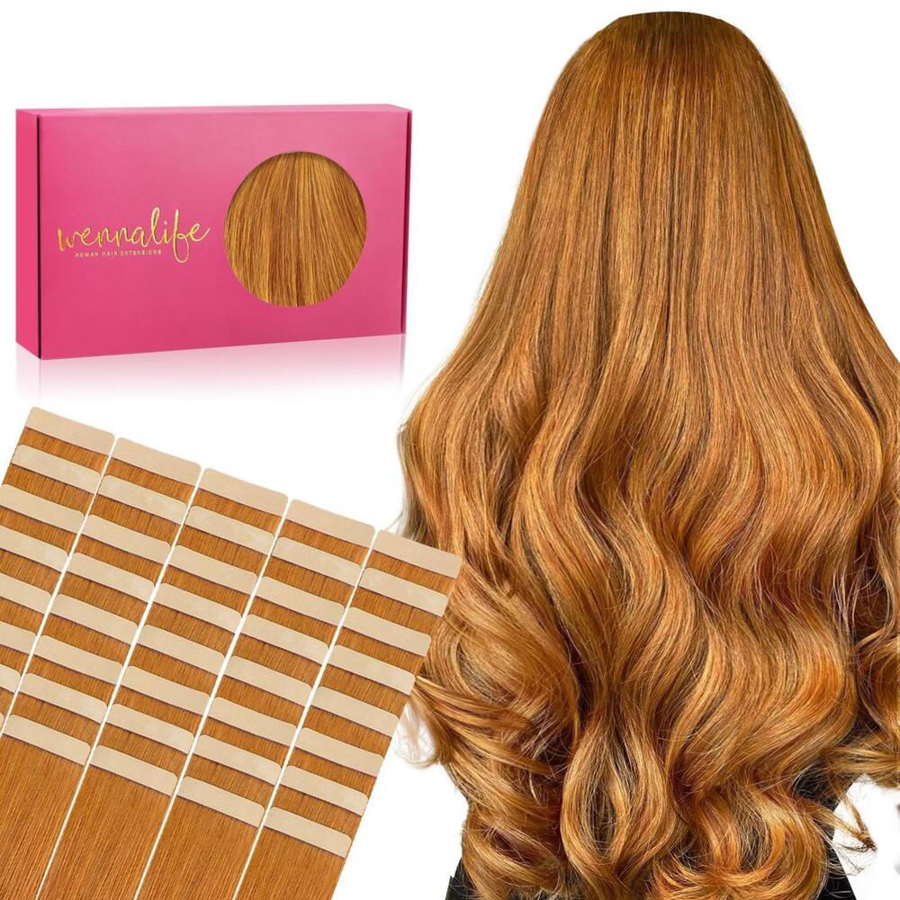 WENNALIFE 26" Auburn Ginger Remy Human Hair Tape in Extensions 40pcs 120g Straig